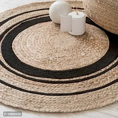 VANU handwowen Jute Rug for Living Room,Dining Room,Bed Room,and Floor Braided Reversible Carpet for Bedroom (90 cm Round, VH05)