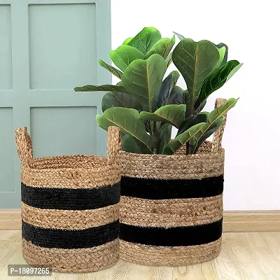 VANU? Jute Planter Pots/Storage Basket with handle, Multi-Purpose use for Bathroom Living Room