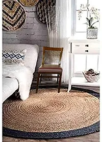 VANU Handwoven Jute Natural Reversible Rugs Round Braided Floor Carpet Mat for Living Room, Bedroom, Dining, Office, Restaurant (90 cm Round, Black Boder)-thumb1