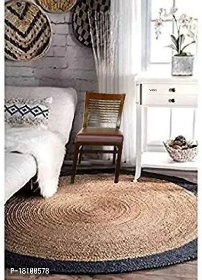 VANU Handwoven Jute Natural Reversible Rugs Round Braided Floor Carpet Mat for Living Room, Bedroom, Dining, Office, Restaurant (90 cm Round, Black Boder)-thumb2