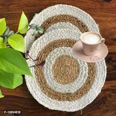 VANU? Handwowen Jute and Cotton Heat Resistant Dining Table Place mats,Placement for Dining Table,Jute Placement for Table, 35 cm Round