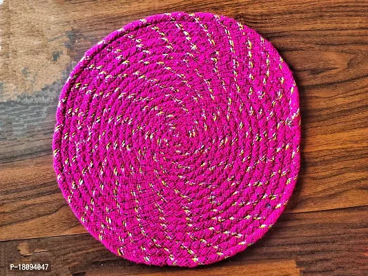 VANU? Handwowen Jute and Cotton Heat Resistant Dining Table Place mats,Placement for Dining Table,Jute Placement for Table, 35 cm Round-thumb2