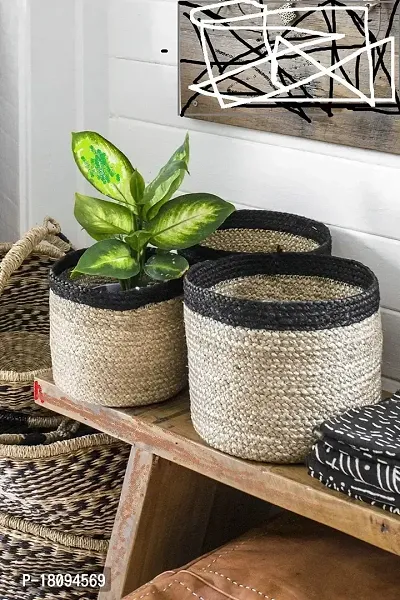 VANU? Handwowen Jute Planter Pots/Storage Basket with Handle, Multi-Purpose Storage Bag use for Bathroom Living Room