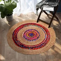 VANU? Handwoven Jute Rug Round and Rectangle Design Natural Fibers, Braided Reversible, Runner, Kitchen Rugs, Hallway, Rug for Living  Bedroom (V-01A, 80 cm Round)-thumb1