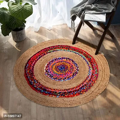 VANU? Handwoven Jute Rug Round and Rectangle Design Natural Fibers, Braided Reversible, Runner, Kitchen Rugs, Hallway, Rug for Living  Bedroom (V-01A, 80 cm Round)-thumb2