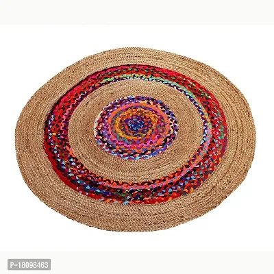 VANU? Handwoven Jute Rug Round and Rectangle Design Natural Fibers, Braided Reversible, Runner, Kitchen Rugs, Hallway, Rug for Living  Bedroom (V-01A, 90 cm Round)-thumb4