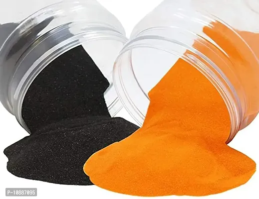 Sanskar Rangoli Colour Powder Black and Orange 500 Gram Each Diwali Decoration Items Floor Art Rang for Home Navratri Pongal Pooja Mandir Decor (Pack of 2 Colors)