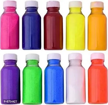 Rangoli Colors in Plastic Squeeze 10 Bottles - 100 Gm Each Marble Powder Colors Pack-thumb0