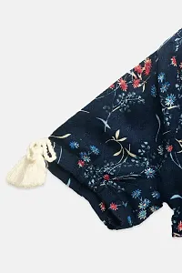 Stunning Navy Blue Cotton Flower Print Dress For Girls-thumb1