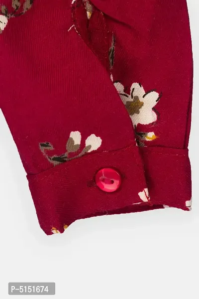 Stunning Maroon Cotton Flower Print Dress For Girls-thumb4