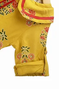 Stunning Yellow Cotton Floral Printed Dress with Bloomer For Girls-thumb3