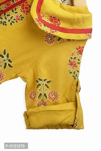 Stunning Yellow Cotton Floral Printed Dress with Bloomer For Girls-thumb4