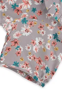 Stunning Grey Cotton Floral Printed Dress with Headband For Girls-thumb4