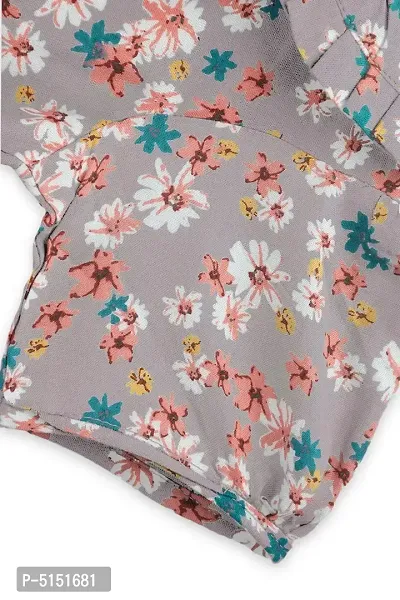 Stunning Grey Cotton Floral Printed Dress with Headband For Girls-thumb5