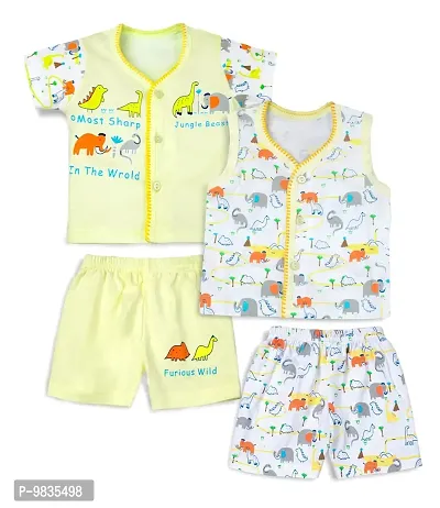 mustmom New Born Unisex Comfy Soft Casual T-Shirt Vest, Shorts Pack of 2 (0-3 Months, Yellow)