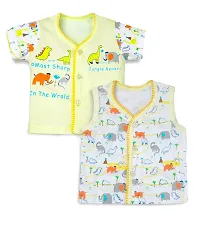 Premium Soft Comfortable Colourful Front Open Infant Casual Wear Combo Set 100% Organic Soft Cotton Child Hub (0-3 Months, Blue) (3-6 Months, Yellow)-thumb1