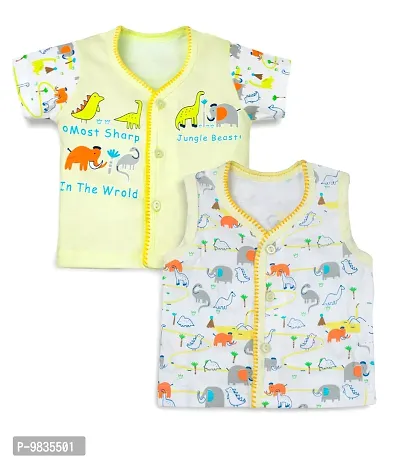 Premium Soft Comfortable Colourful Front Open Infant Casual Wear Combo Set 100% Organic Soft Cotton Child Hub (0-3 Months, Blue) (3-6 Months, Yellow)-thumb2