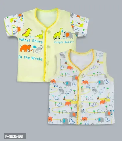 mustmom New Born Unisex Comfy Soft Casual T-Shirt Vest, Shorts Pack of 2 (0-3 Months, Yellow)-thumb2