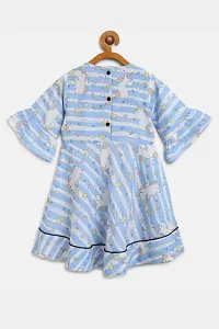 Girls Cotton Fit and Flair Floral Print with Hat Above The Knee Dress Blue-thumb3