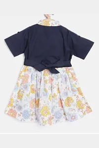 Girls Cotton Blend Casual Round Neck Half Sleeve Fit and Flair Dress with Headband-Blue Knee-Length-thumb1