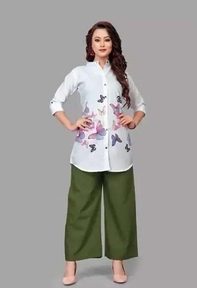 Trendy Printed Long Shirt with Solid Pants