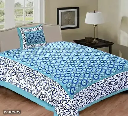 Comfortable Blue Cotton Printed 1 Bedsheet With 1 Pillowcover