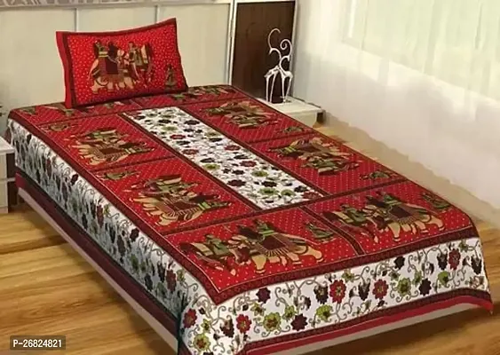 Comfortable Red Cotton Printed 1 Bedsheet With 1 Pillowcover-thumb0