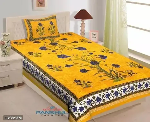 Comfortable Yellow Cotton Printed 1 Bedsheet With 1 Pillowcover-thumb0