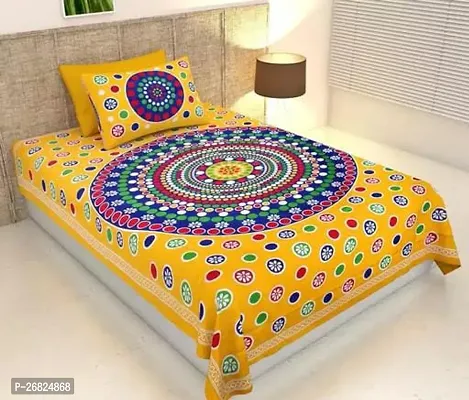 Comfortable Yellow Cotton Printed 1 Bedsheet With 1 Pillowcover