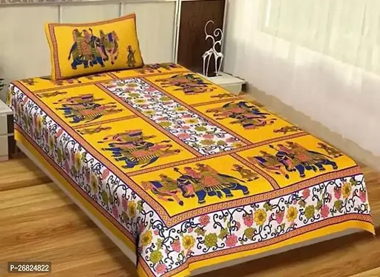 Comfortable Yellow Cotton Printed 1 Bedsheet With 1 Pillowcover-thumb0