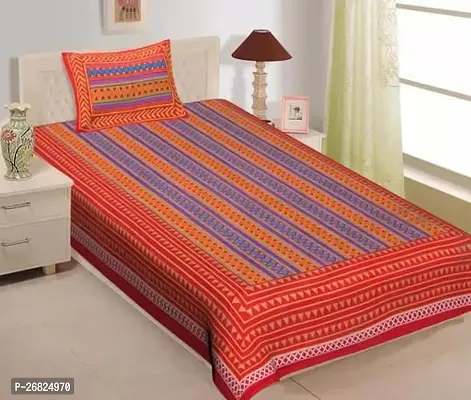 Comfortable Red Cotton Printed 1 Bedsheet With 1 Pillowcover-thumb0