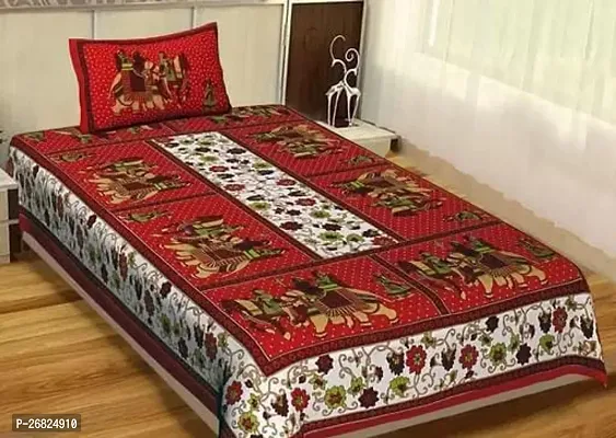Comfortable Multicoloured Cotton Printed 1 Bedsheet With 1 Pillowcover-thumb0