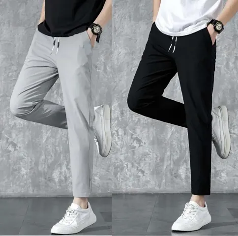 Trendy Black Polyester Blend Solid Regular Track Pants for Men Combo of 2