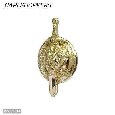 CAPE SHOPPERS Centre Talwaar Lion Emblem for Car and Bike Heavy Brass (Gold)-thumb3