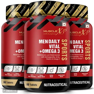 MuscleXP Men Daily Vital + Omega 3 Sports Multivitamin, 60 Tablets (Pack of 3)-thumb0