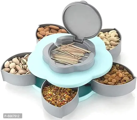 Plastic Multi Purpose Spice, Masala, Pickle, Snacks Flower Candy, Dry Fruit Storage Box with Smart Rotating Tray Set for Home and Kitchen, Medium, Multicolour