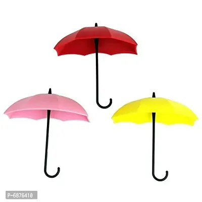 Plastic Umbrella, Key, Hat Holder Wall Hanging Hook - Set of 3 (11x3x6cm, Multicolour)-thumb0