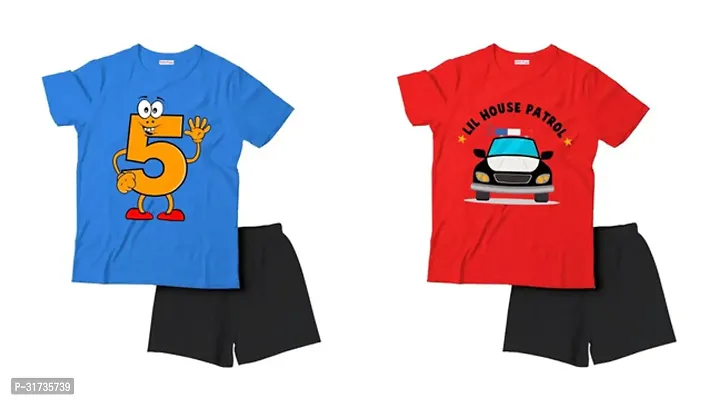 Stylish Multicoloured Cotton Printed T-Shirts with Shorts For Boys Pack Of 2