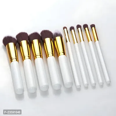 10 Pec White Wooden Makeup Brushes Set For Eye  Face Makeup-thumb0