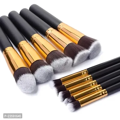 10 Pec Black Wooden Makeup Brushes Set For Eye  Face Makeup-thumb2