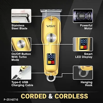 VGR V-290 Professional Hair Clipper with LED Display Runtime: 120 min Trimmer for Men (Gold)-thumb3