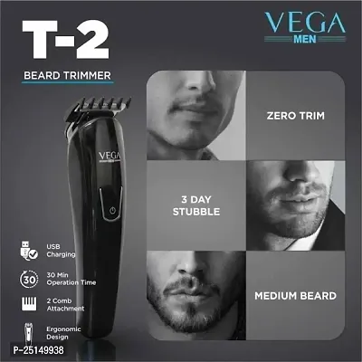 Vega T-2 VHTH14 Hair and Beard Trimmer (Black) For Men Customize your beard style from a short stubble to a full beard with Vega T-2 beard trimmer. Your go to style partner ...-thumb2