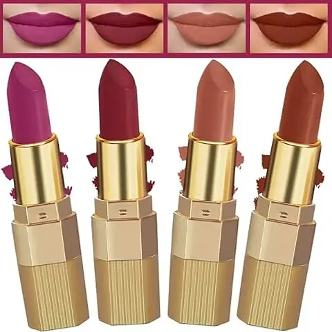 FORFOR® Xpression Matte Lipstick Highly Pigmented, Creamy Texture, Long Lasting Matte Finish - Combo of 4 (5-8 hrs stay)