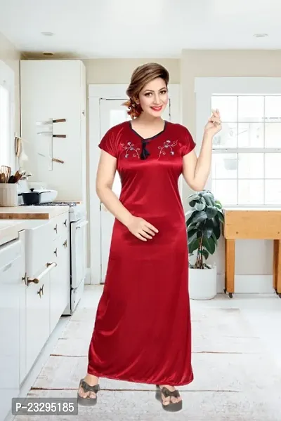 Classic Satin Embroidered Nighty for Women