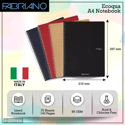 Fabriano Ecoqua A4 Spiral Bound Lined Notebook, 90 GSM, 70 Sheets / 140 Pages, Colour - Black-thumb2