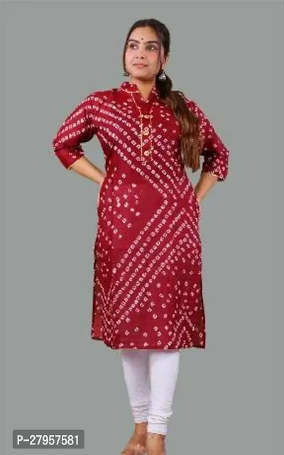 Stylish Red Cotton Printed Stitched Kurta For Women-thumb0