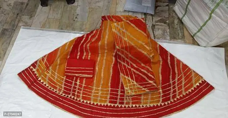 Stylish Yellow Cotton Self Pattern Lehenga Choli Set With Dupatta For Women