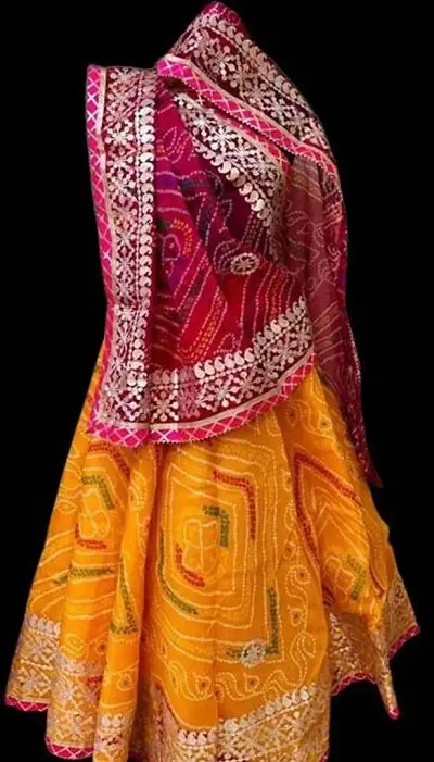 Stylish Yellow Cotton Silk Self Pattern Lehenga Choli Set With Dupatta For Women