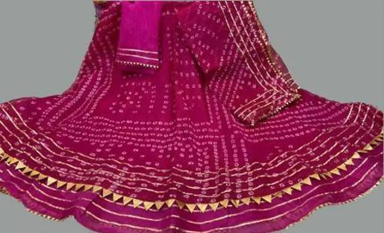 Parth Fashion Womens/Girls Traditional Bandhani Bandej Print Tye Dye Kota Doria Ready to Wear Lehenga Dupatta With Unstitched Blouse