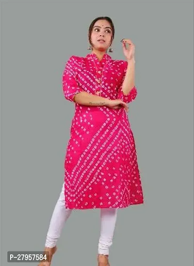 Stylish Pink Cotton Printed Stitched Kurta For Women